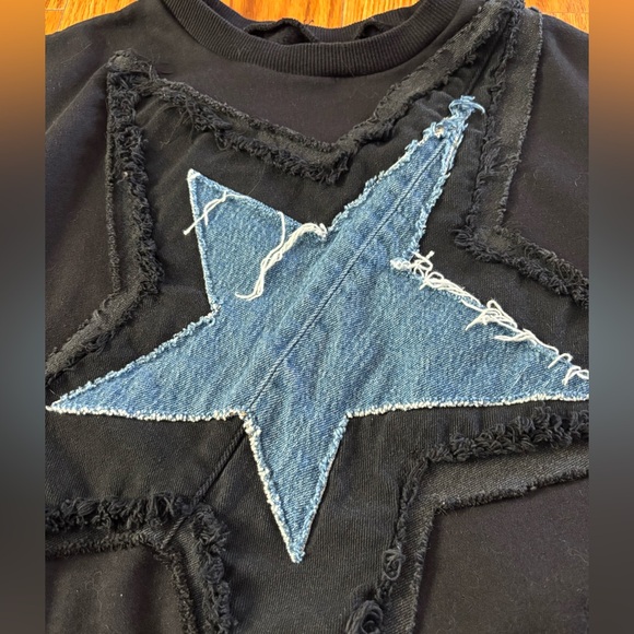 POL brand inspired * HANDMADE UPCYCLED ONE-OF-A-KIND BLACK CROPPED SWEATSHIRT - Picture 2 of 7